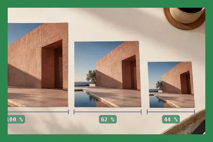Three print sizes: One photo to 100%, 62%, 44%